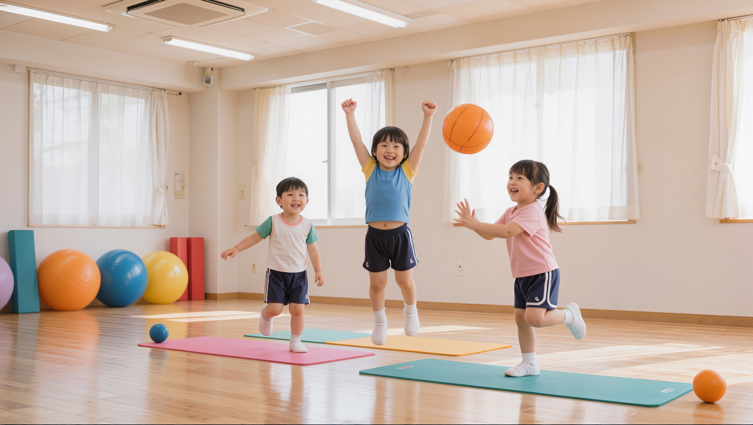 スタジオで多種目スポーツを楽しむ子どもたち